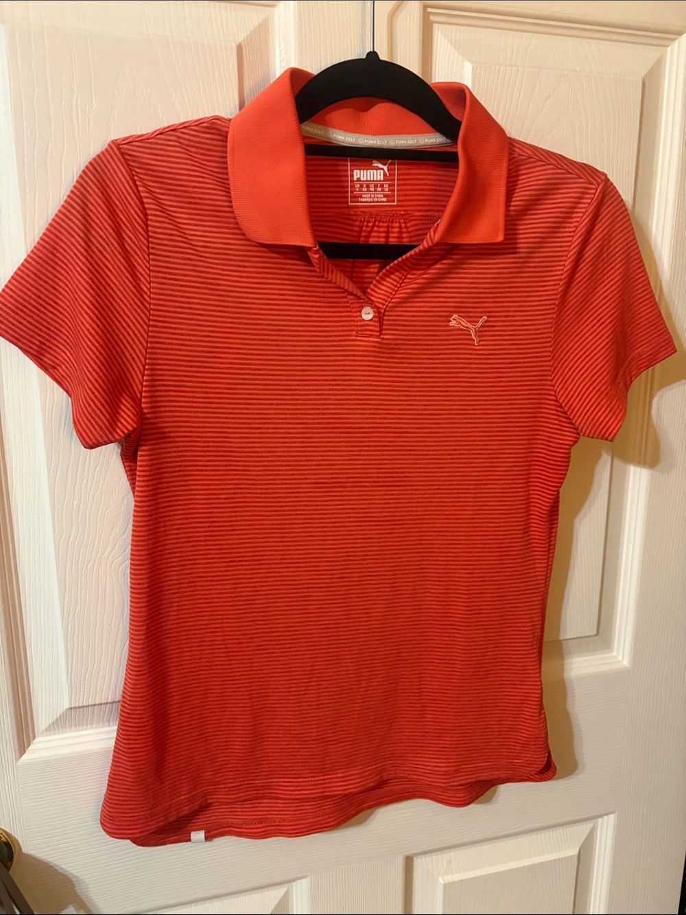 Puma Women's Coral Red Striped Polo Shirt Sz Small